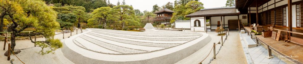 Panorama of dry landscape garden at Ginkaku-ji temple.