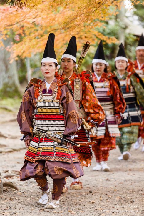 A line of participants during the Yoroi Kizome-shiki at Kamigamo shrine.