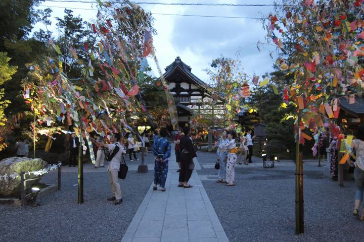 Colorful wishes flutter in the wind at Kōdai-ji.