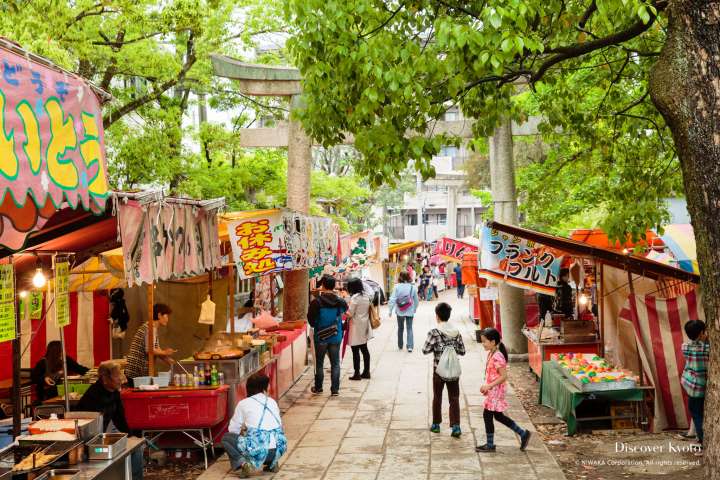 Food stalls at the Trick Riding Ritual at Fujinomori Shrine.