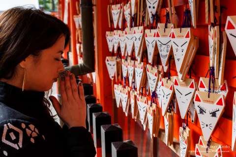Fox face ema tags at Fushimi Inari Shrine, Kyoto.