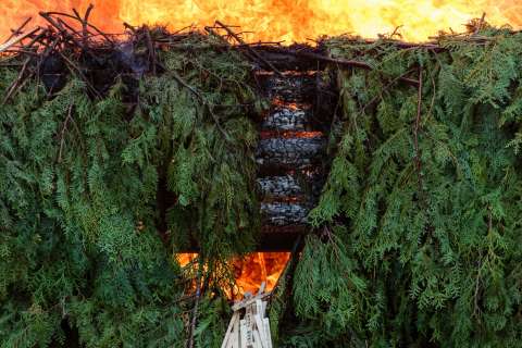 Bonfires consume the wishes of parishioners during the Hitaki-sai Fire Festival at Fushimi Inari.