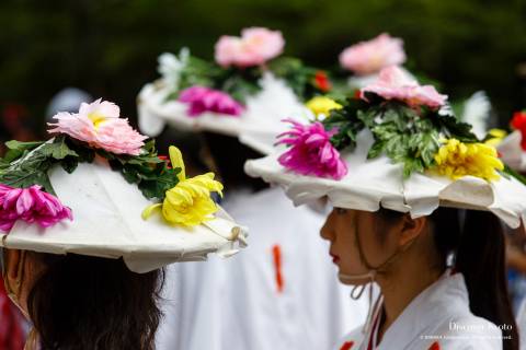 Lady with flower hat during the Hanagasa Junkō at Yasaka shrine.