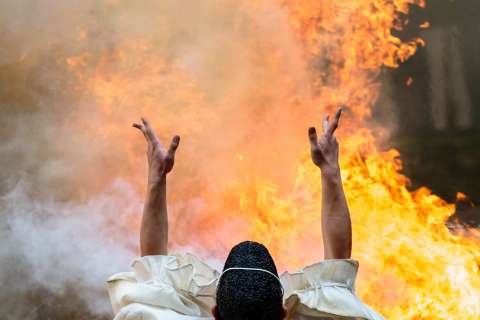 Gomagi fly high during the Hitaki-sai Fire Festival at Fushimi Inari.