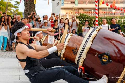 Taiko drum performance during the Motomiya-sai festival at Fushimi Inari shrine.