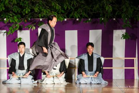 Actors performing without masks during the 2014 Kamigyō Takigi Nō at Shiramine Jingu.