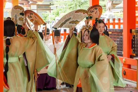 Kagura dancers at Taue-sai at Fushimi Inari Taisha.