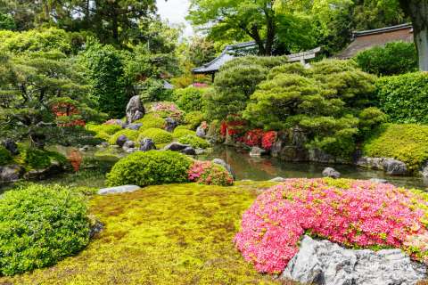 The Muromachi garden during Kyokusui no Utage at Jōnangū Shrine.